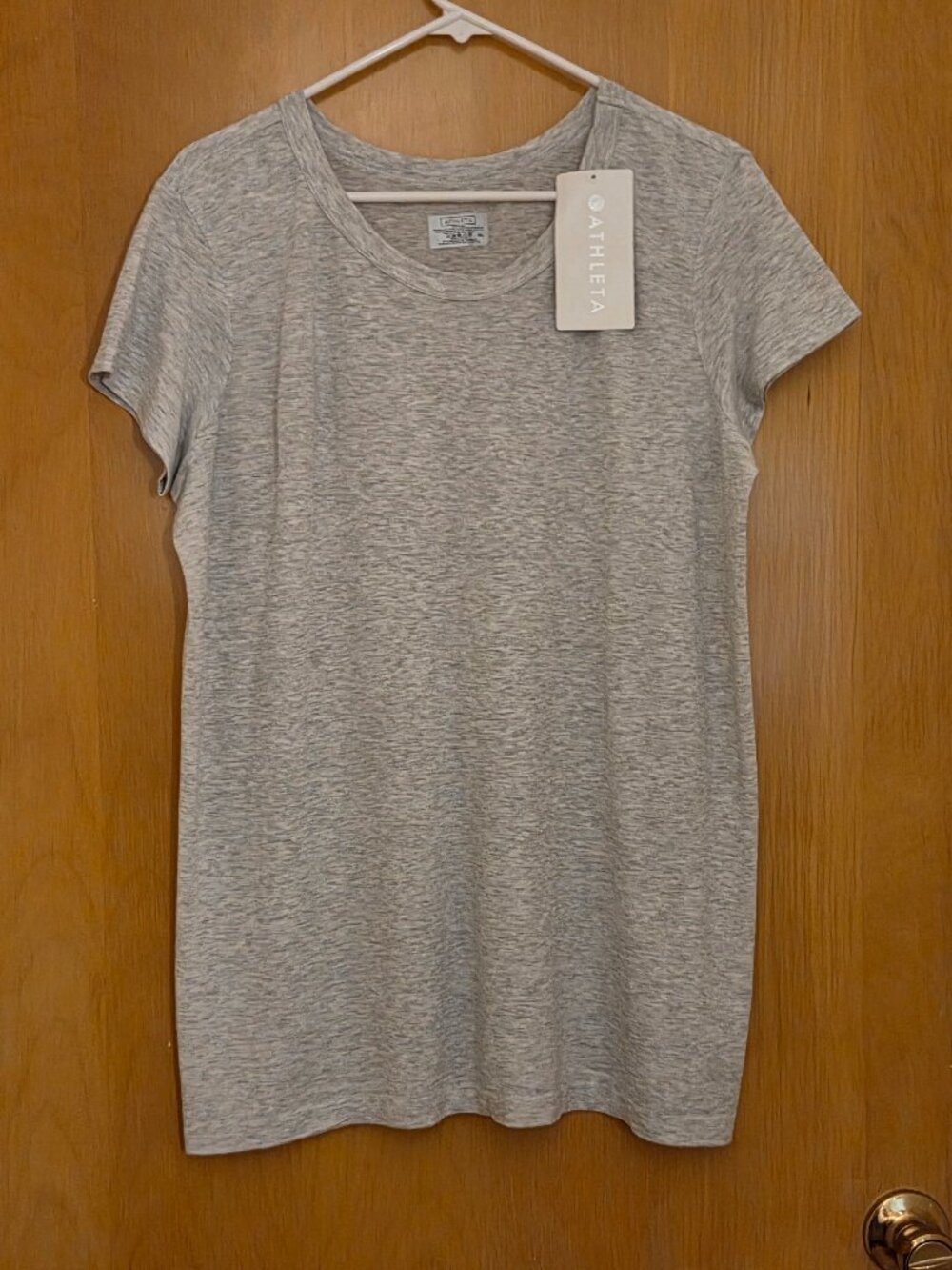 NWT Athleta Light Grey Heather Short Sleeve Tee Shirt Womens XL Seamless Classic